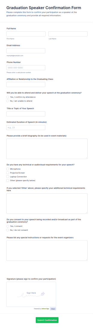 Graduation Speaker Confirmation Form Template