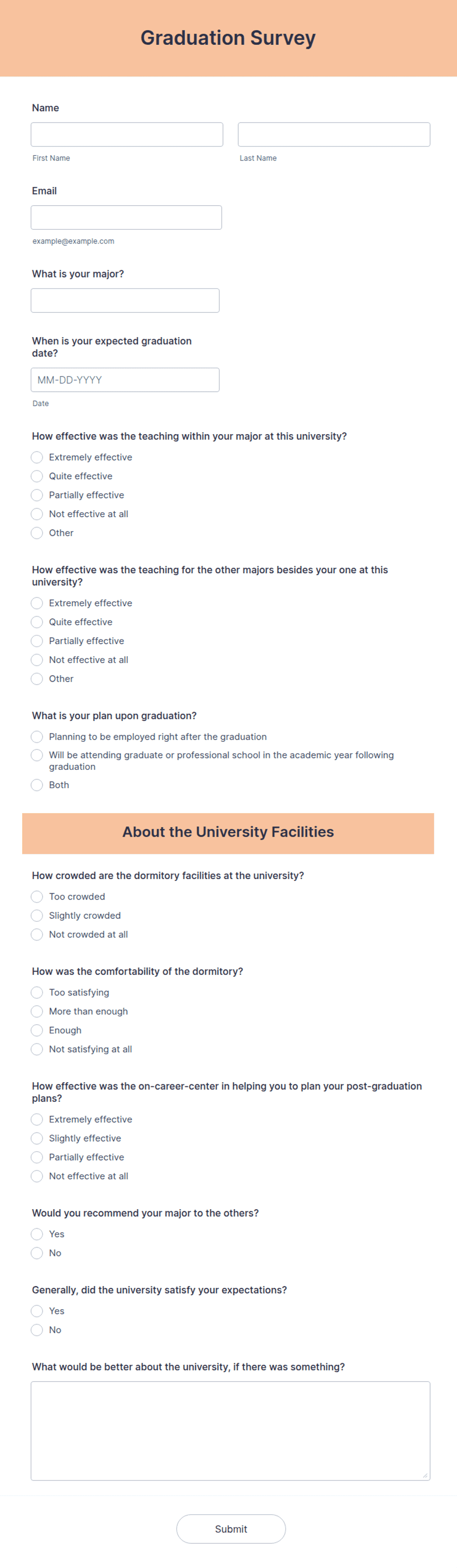 Graduation Questionnaire Graduation Survey Form Template | Jotform