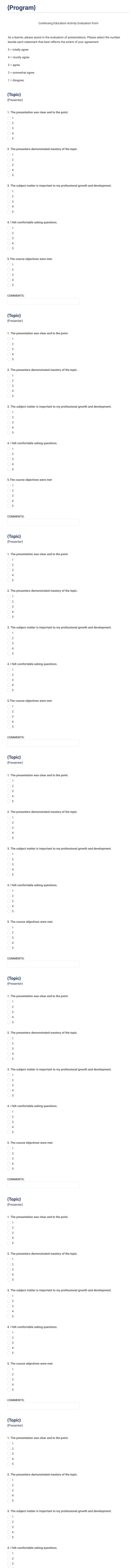 Grady EVALUATION Form Template