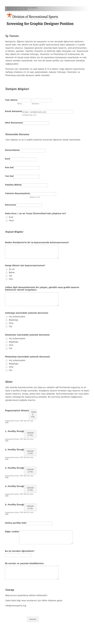 Grafik Dizayn İş Başvuru Form Şablonu
