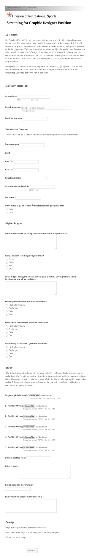 Grafik Dizayn İş Başvuru Form Template