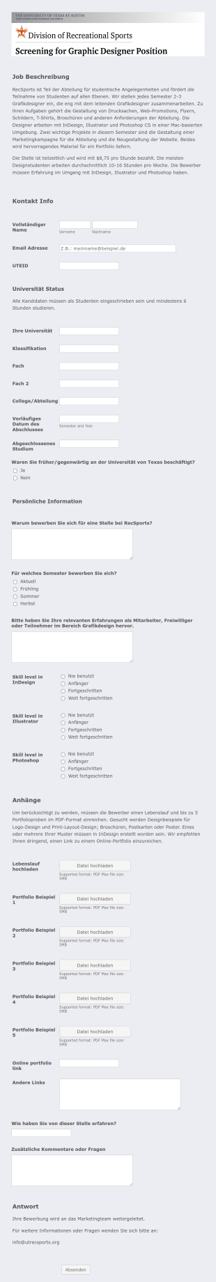 Grafikdesign Bewerbungsformular
