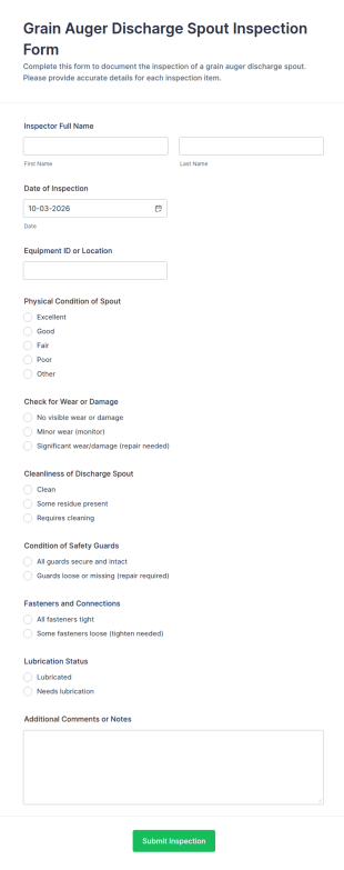 Grain Auger Discharge Spout Inspection Form Template
