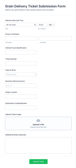 Grain Delivery Ticket Submission Form Template