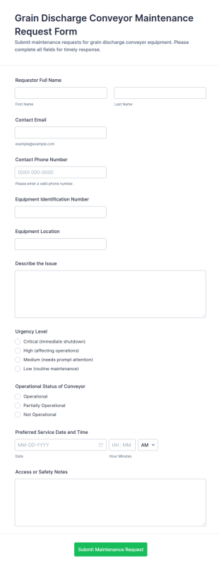 Grain Discharge Conveyor Maintenance Request Form Template