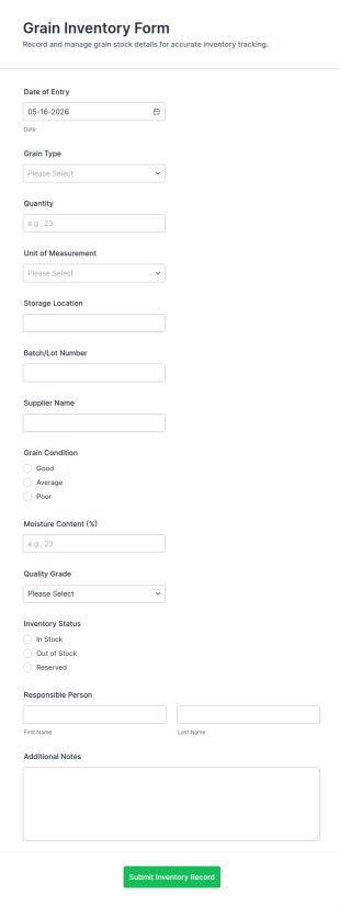 Grain Inventory Form Template