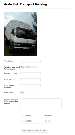 Grain Link Transport Booking Form Template