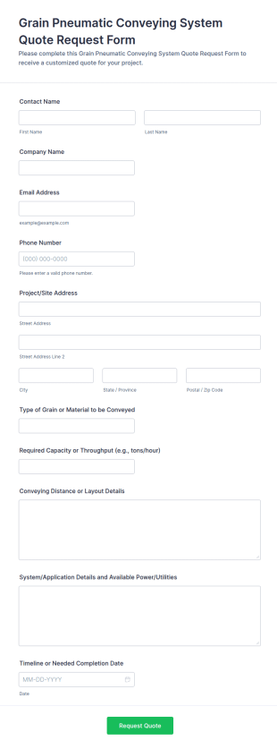 Grain Pneumatic Conveying System Quote Request Form Template