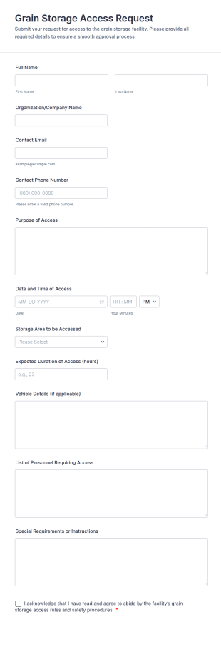 Grain Storage Access Request Form Template