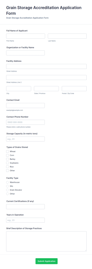 Grain Storage Accreditation Application Form Template