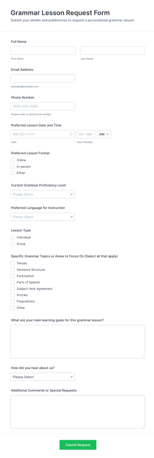 Grammar Lesson Request Form Template