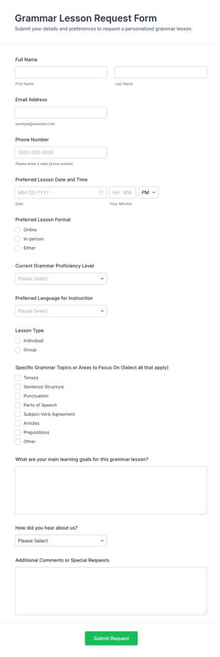 Grammar Lesson Request Form Template