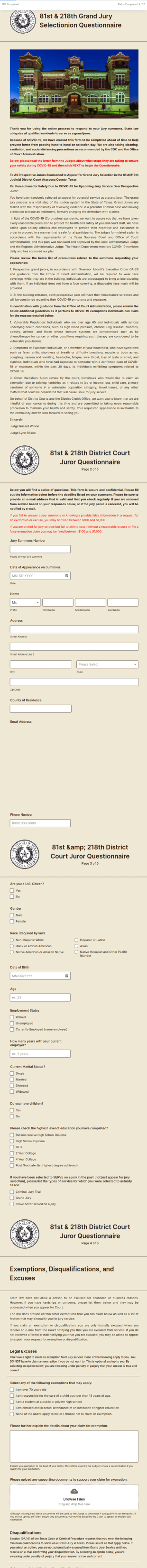 Grand Jury District Court Juror Questionnaire Form Template