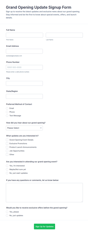 Grand Opening Update Signup Form Template