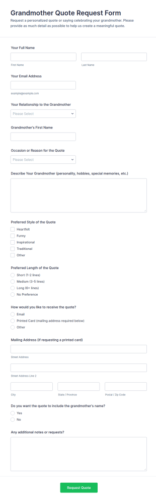 Grandmother Quote Request Form Template