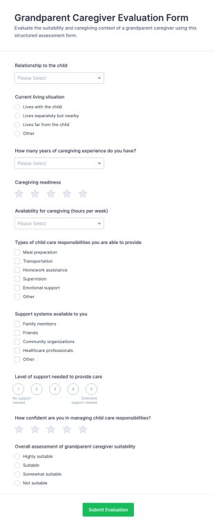 Grandparent Caregiver Evaluation Form Template