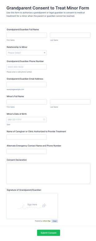 Grandparent Consent To Treat Minor Form Template