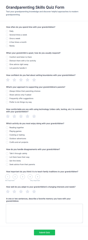 Grandparenting Skills Quiz Form Template
