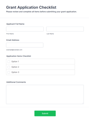 Grant Application Checklist Form Template
