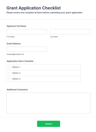 Grant Application Checklist Form Template