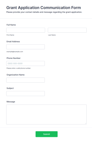 Grant Application Communication Form Form Template