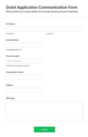 Grant Application Communication Form Template