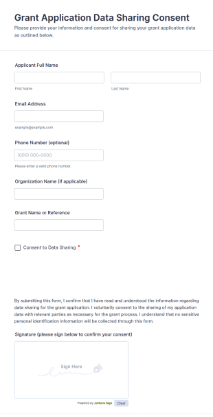 Grant Application Data Sharing Consent Form Template