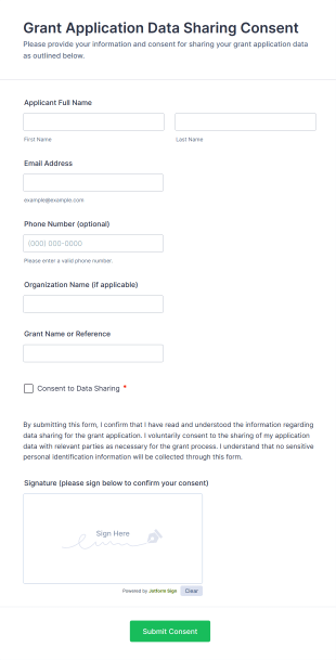 Grant Application Data Sharing Consent Form Template