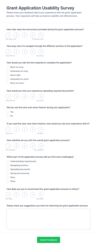 Grant Application Usability Survey Form Template