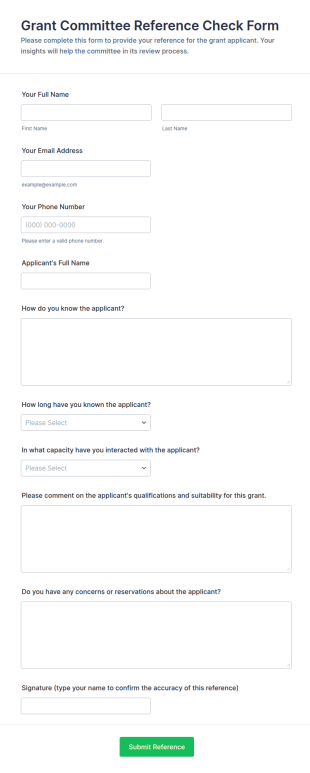 Grant Committee Reference Check Form Template