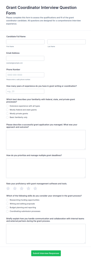 Grant Coordinator Interview Question Form Template