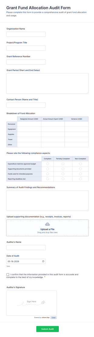 Grant Fund Allocation Audit Form Template