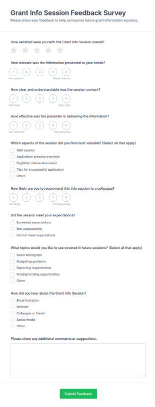 Grant Info Session Feedback Form Template