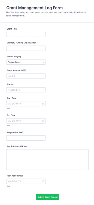 Grant Management Log Form Template
