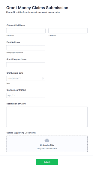 Grant Money Claims Submission Form Template