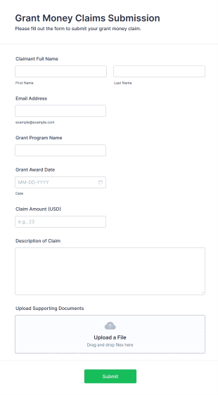 Grant Money Claims Submission Form Form Template