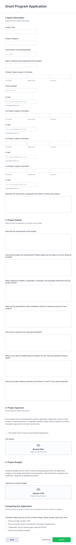 Grant Program Application Form Template