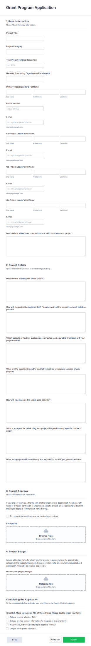 Grant Program Application Form Template