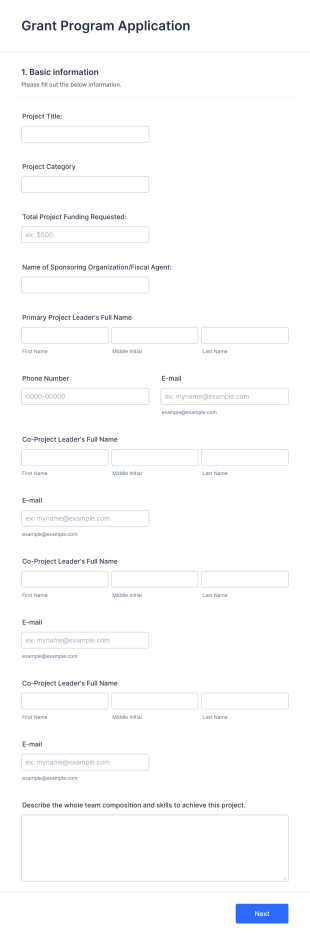 Grant Program Application Form Template