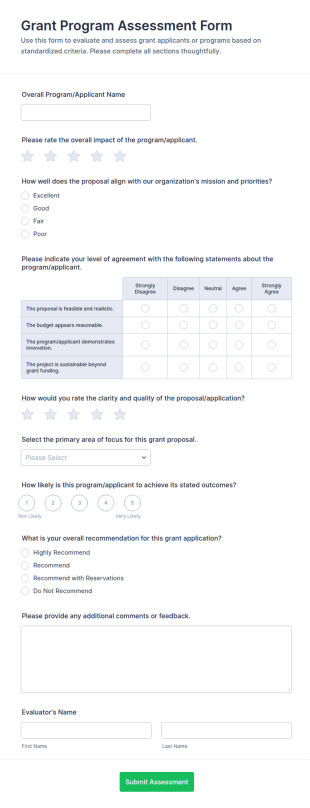 Grant Program Assessment Form Template
