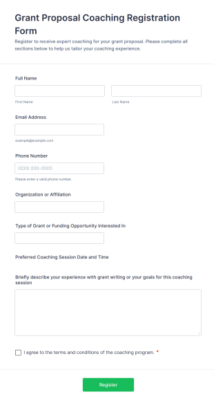 Grant Proposal Coaching Registration Form Template
