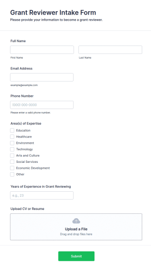 Grant Reviewer Intake Form Template