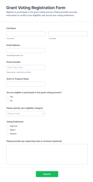 Grant Voting Registration Form Template