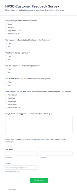 Grant Writing Workshop Feedback Form Template