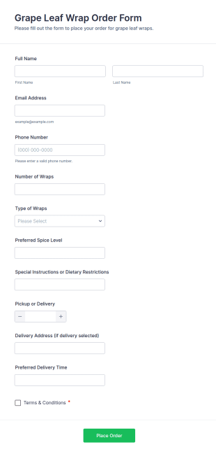Grape Leaf Wrap Order Form Template