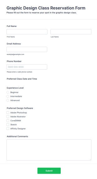 Graphic Design Class Reservation Form Template