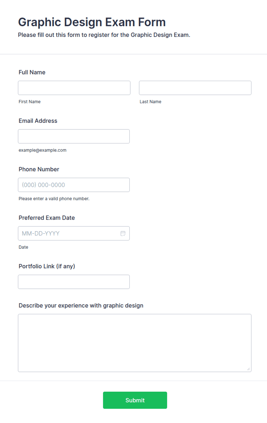 Graphic Design Exam Form Template | Jotform
