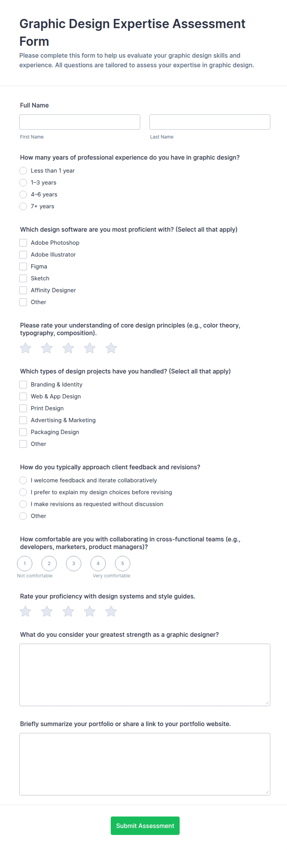Pdf Questionaire Design Graphic Design Expertise Assessment Form Template | Jotform