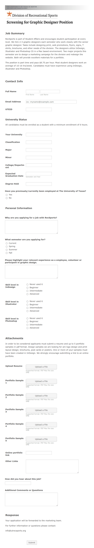 Graphic Design Job Application Form Template
