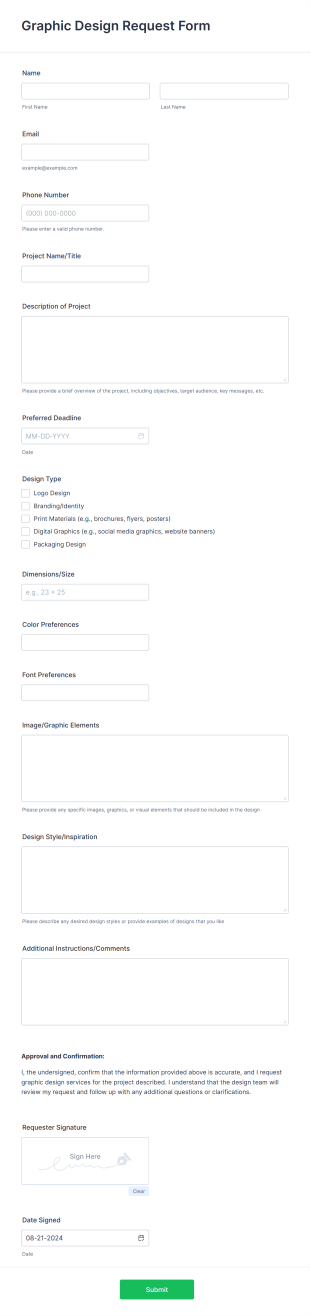 Graphic Design Request Form Template